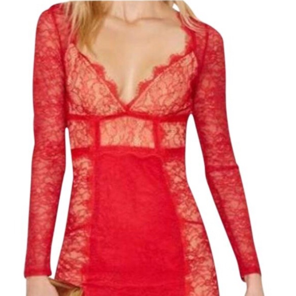 Sexy long sleeve red lace Nasty Gal dress